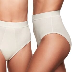 SKIMS Cotton Rib High Waisted Boyfriend Panty Brief Underwear Bone NIP